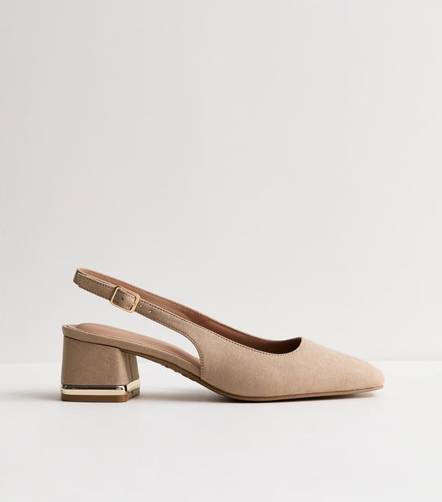 New Look Women's Light Brown Faux Suede Slingback Pumps Vegan New Look - 2