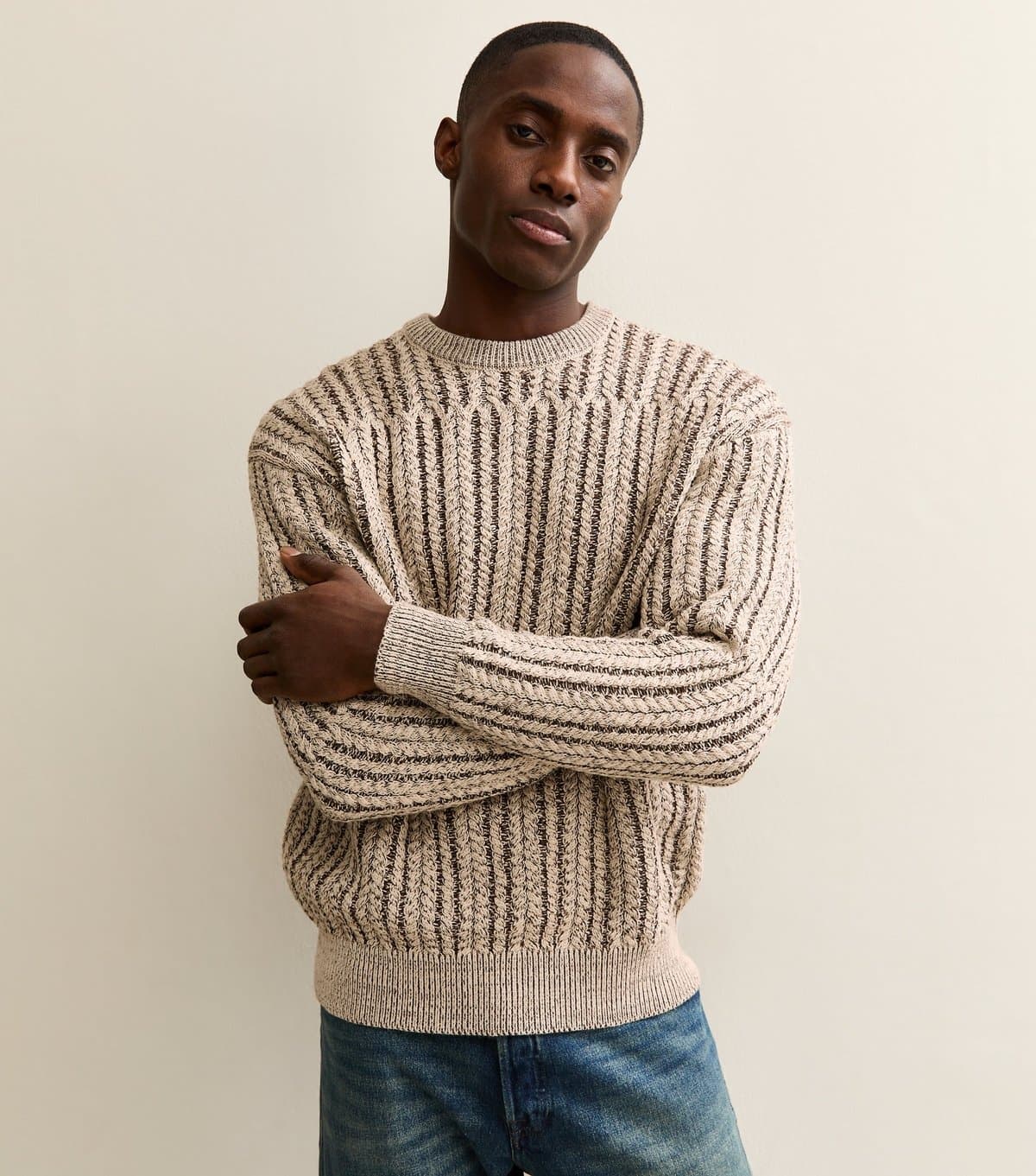 Only and Sons Men's Stone Regular Cable Knit Jumper Only and Sons New Look