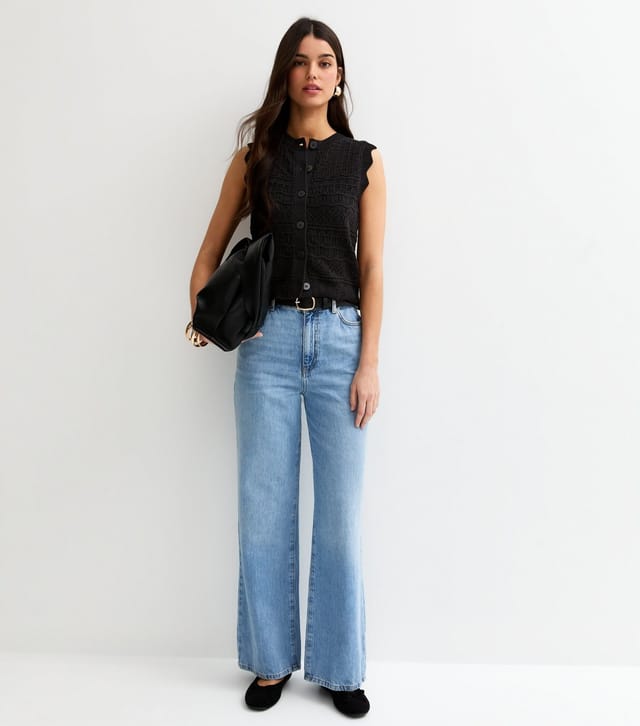 New Look Women's Black Cotton Rich Crochet Look Knit Waistcoat New Look - 3