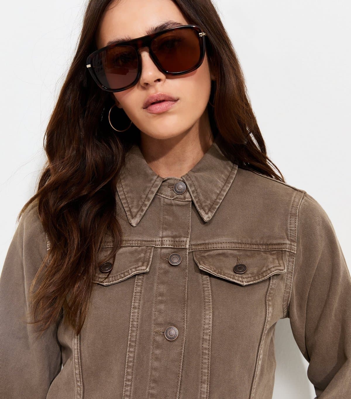 New Look Women's Mink Cotton Cinched Waist Denim Jacket New Look