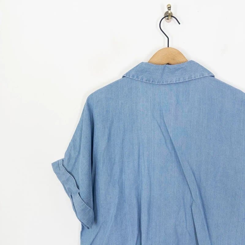 Dannii Minogue Dannii Minogue Tencel Revere Shirt Size 20 Petite NEW Denim Blue Boxy Top