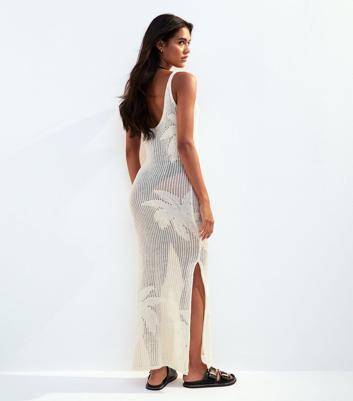 New Look Women's Cream Palm Crochet Cover Up Maxi Dress New Look - 4