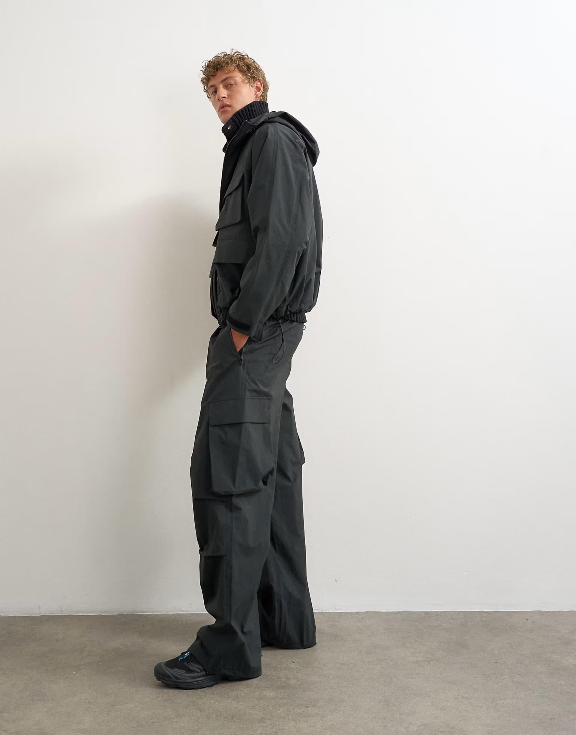 ASOS Topman baggy fit waterproof utility trouser in black