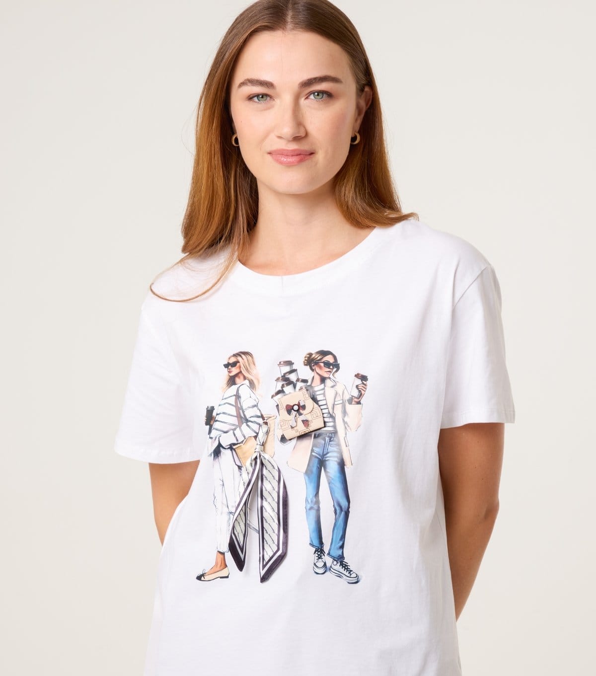 Blue Vanilla Women's White Fashionista Illustration Print T-Shirt Blue Vanilla New Look - 4