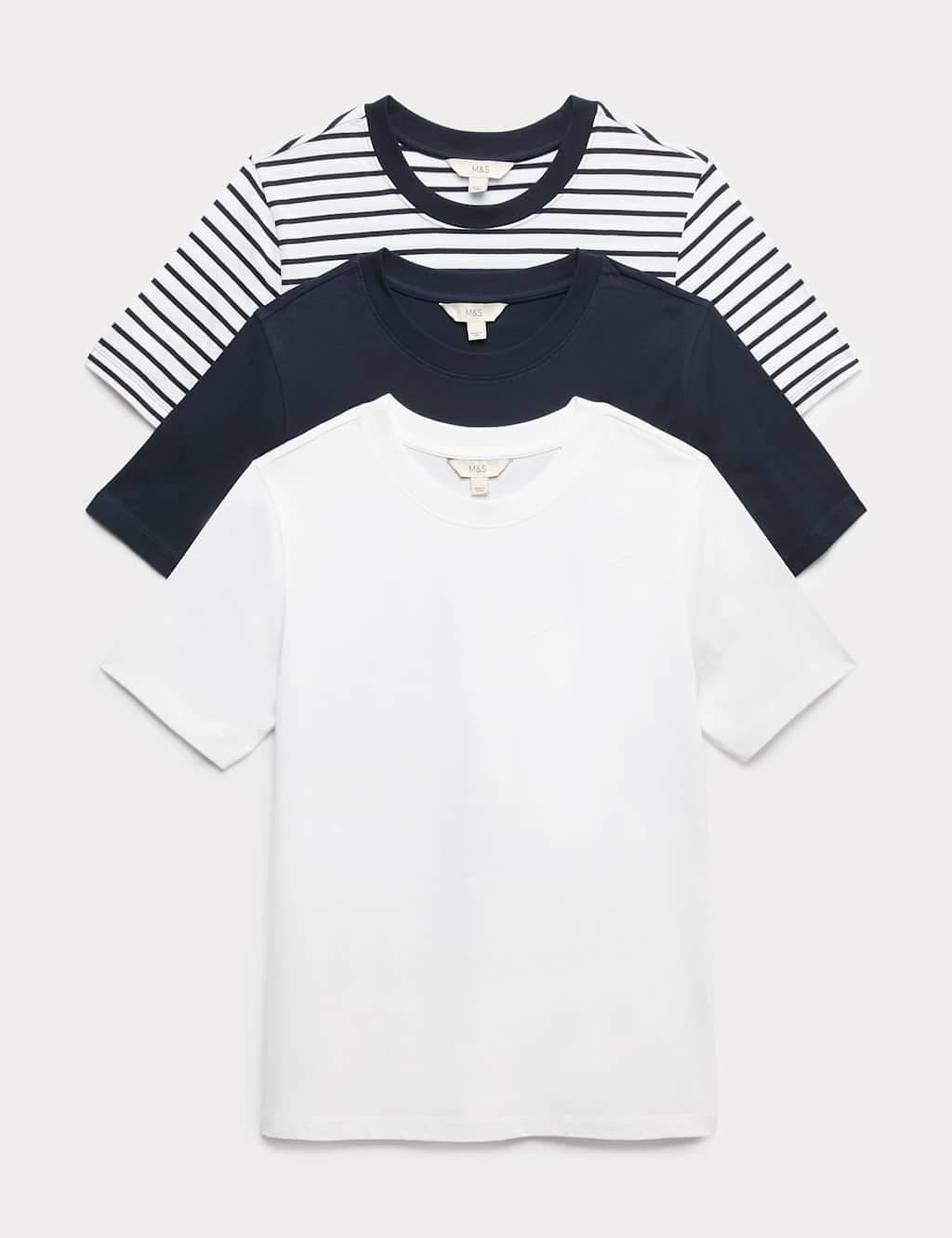 Marks & Spencer M&S 3 Pack Pure Cotton T-Shirts Navy Mix