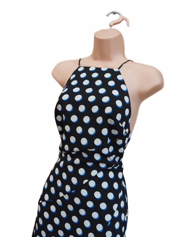 Topshop Topshop black white blue polka dot asymmetric hem strappy midi vtg dress 6 8