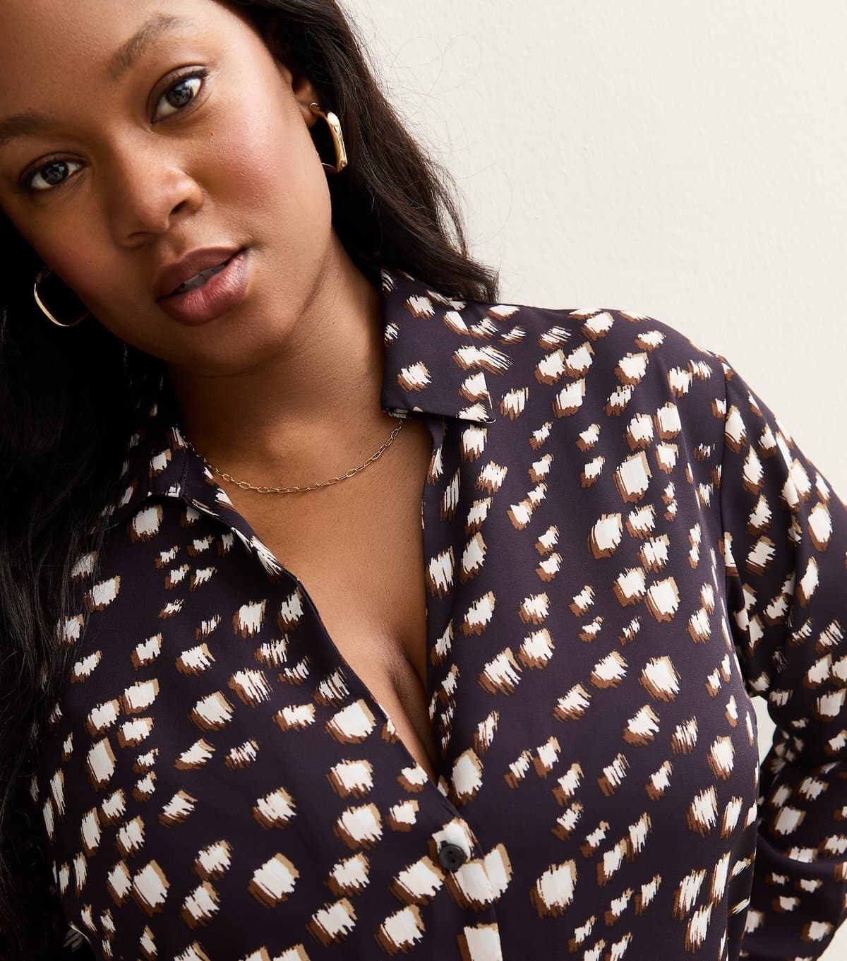 New Look Women's Plus Size Dark Burgundy Abstract Print Shirt Curves New Look