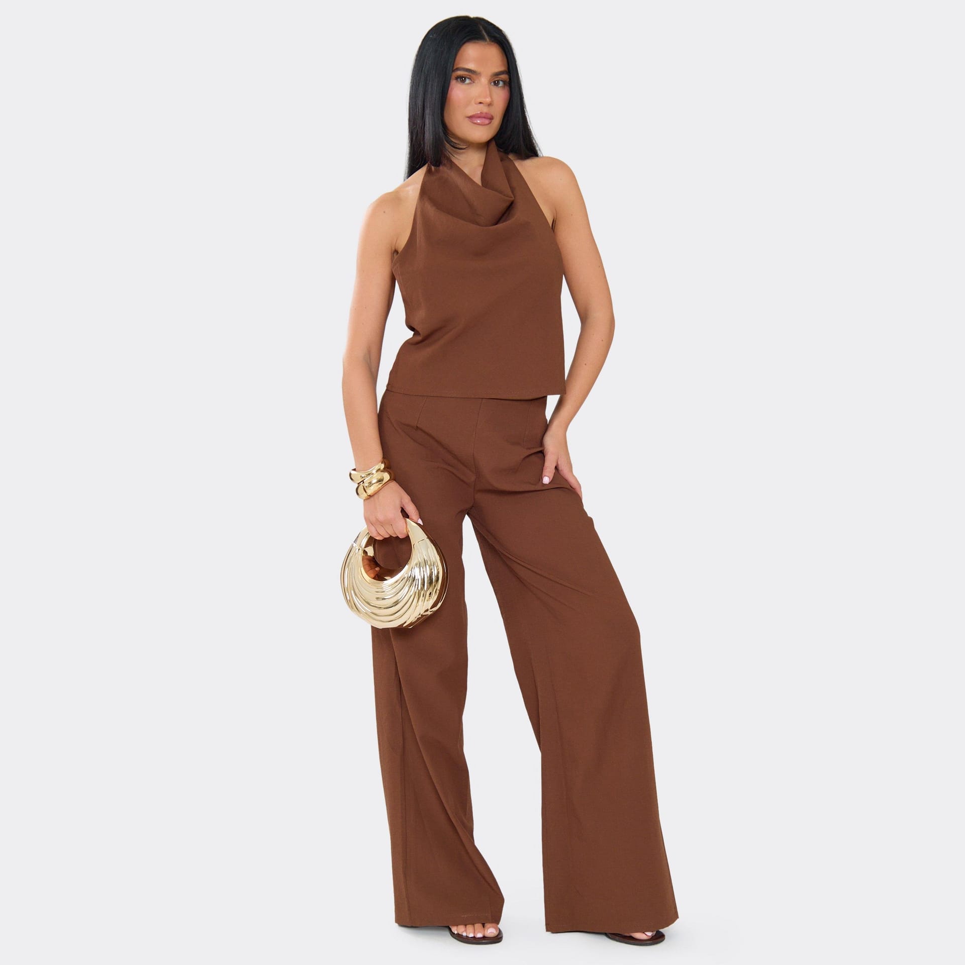 EGO Brown Linen Look Low Rise Trousers