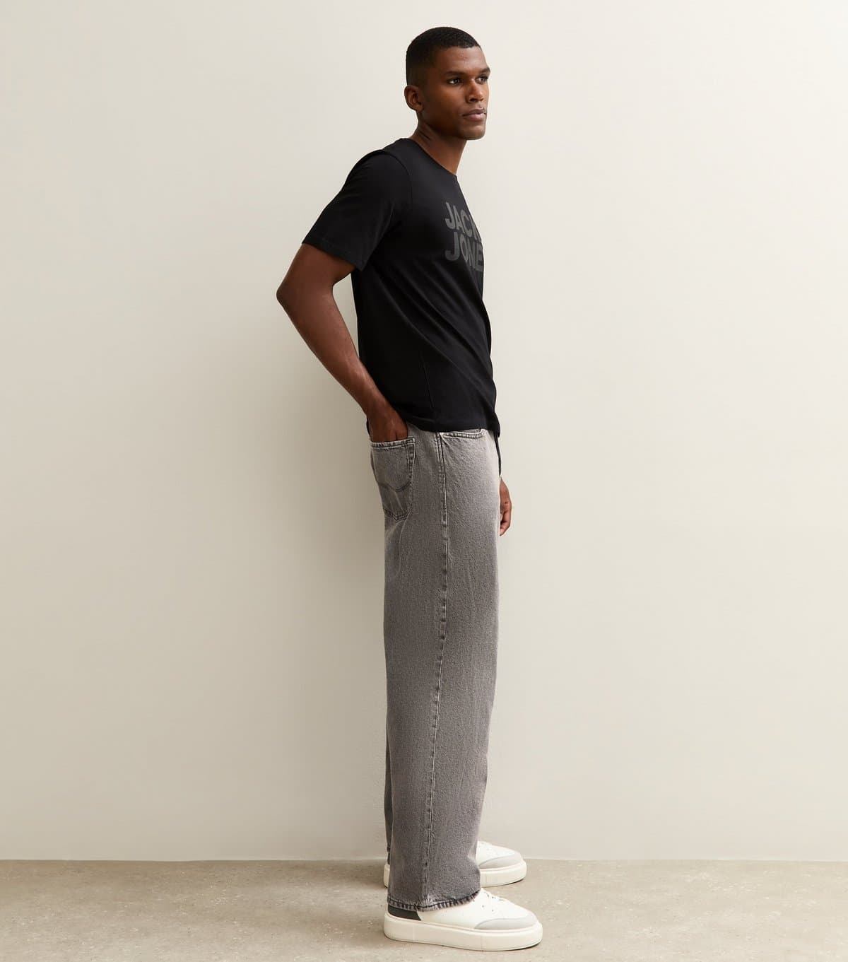 jack & jones Men's Grey Baggy Leg Jeans Jack & Jones New Look