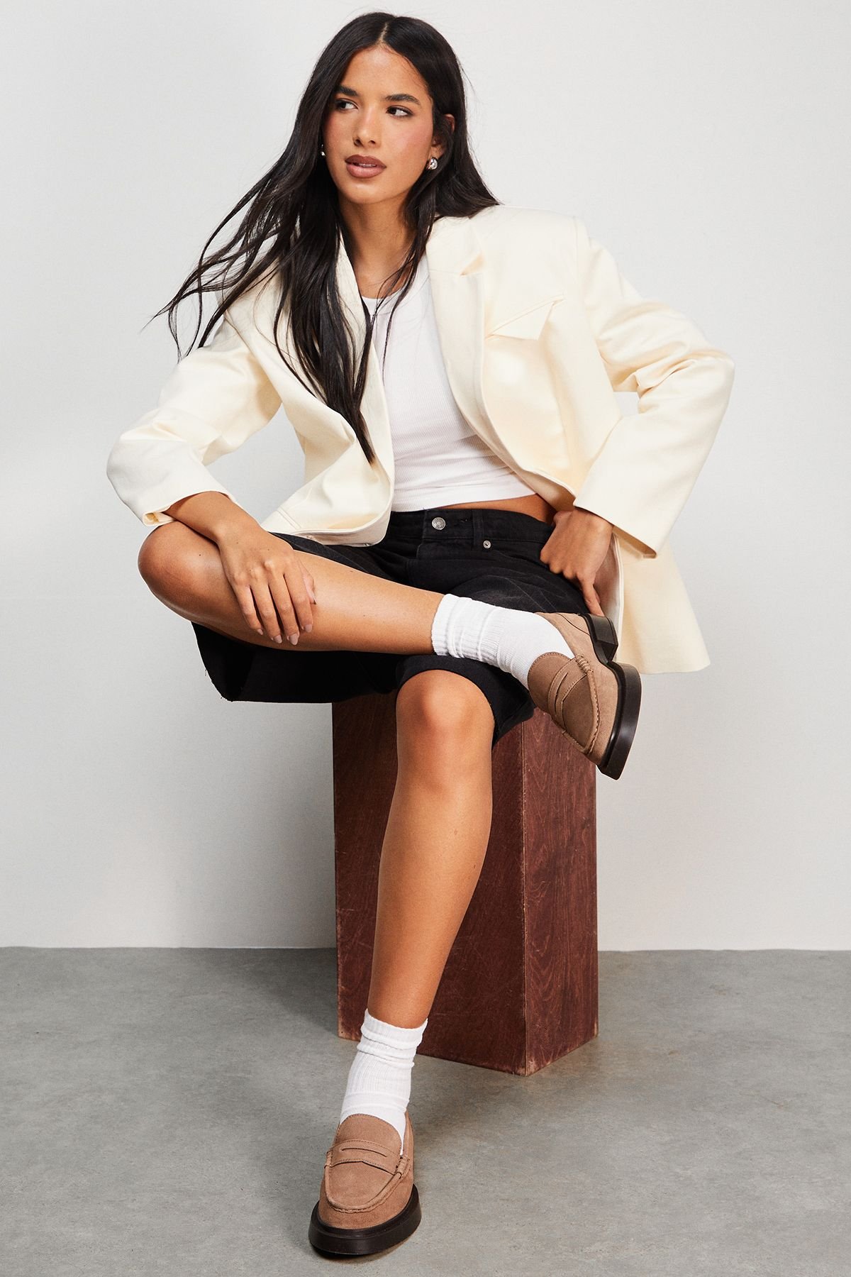 Faith Faith Women's : Barrie Suede Chunky Penny Loafers in Taupe - 2