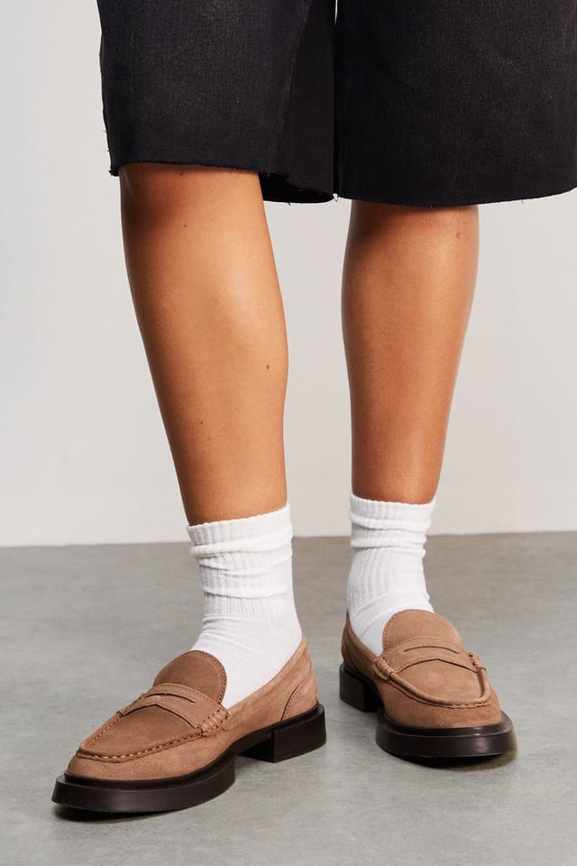 Faith Faith Women's : Barrie Suede Chunky Penny Loafers in Taupe - 2