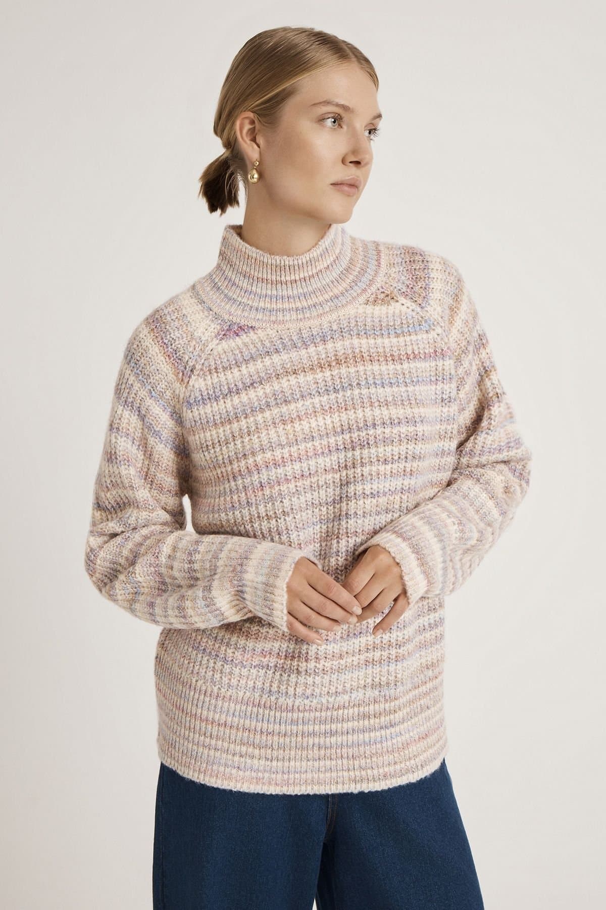 Finery London Finery London Women's Helen Funnel Neck Knitted Sweater in Pale Pink