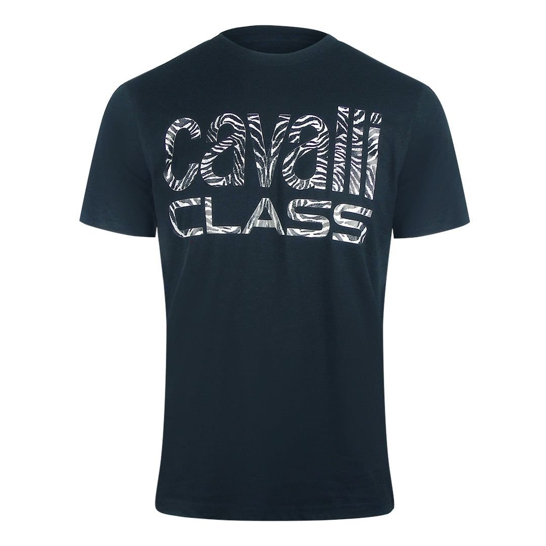Cavalli Class Cavalli Class Men's Bold Zebra Print Navy Blue T-Shirt - 4