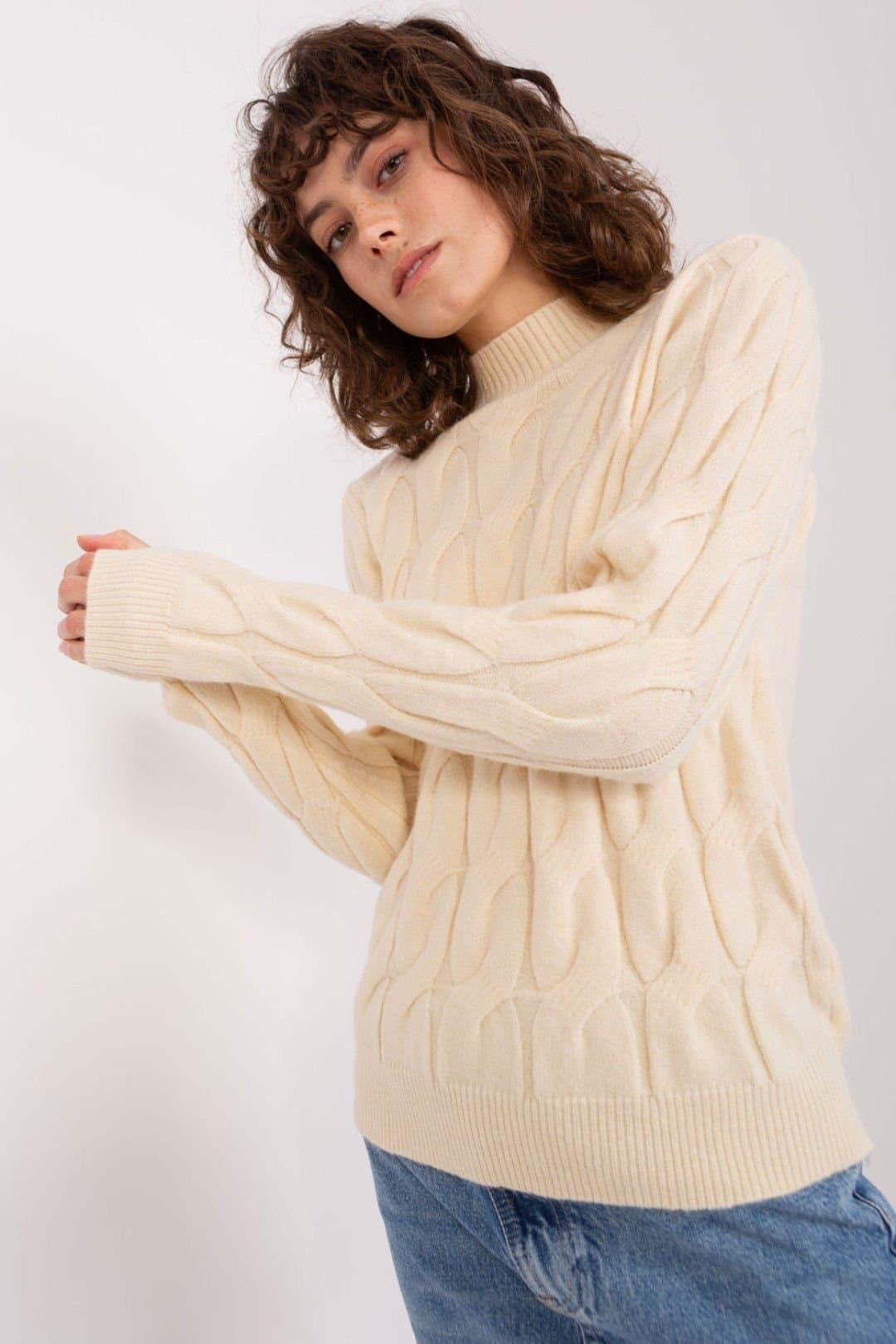 Love Lace Love Lace Beige Textured Turtleneck Sweater