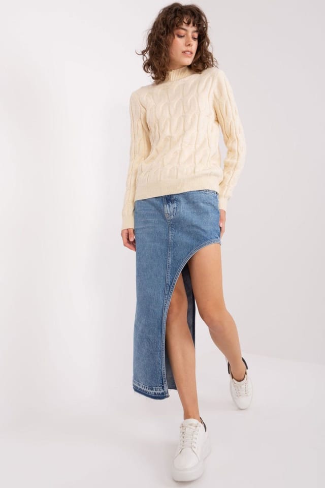 Love Lace Love Lace Women's Textured Turtleneck Long Sleeve Sweater in Beige - 2
