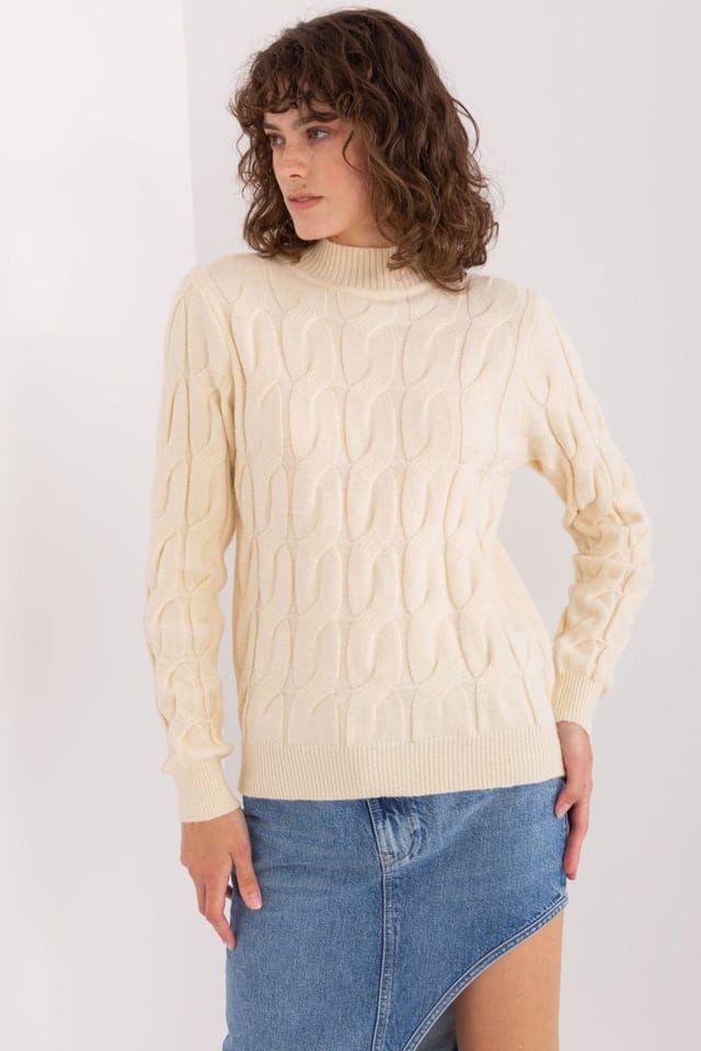 Love Lace Love Lace Women's Textured Turtleneck Long Sleeve Sweater in Beige - 3