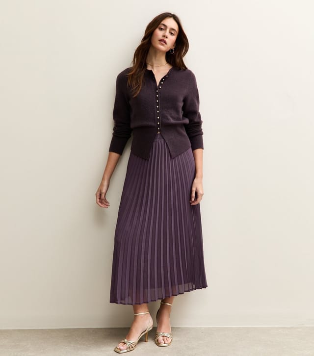 New Look Women's Dark Purple Chiffon Pleated Midi Skirt New Look - 2