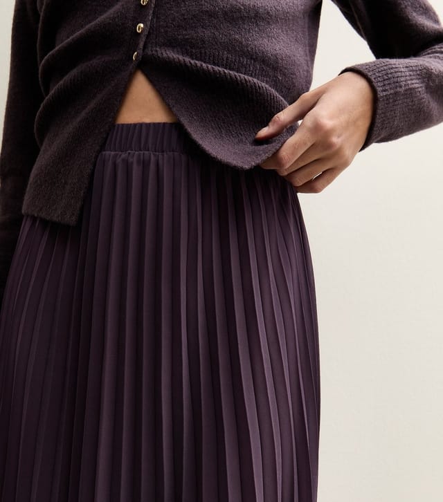 New Look Women's Dark Purple Chiffon Pleated Midi Skirt New Look - 3