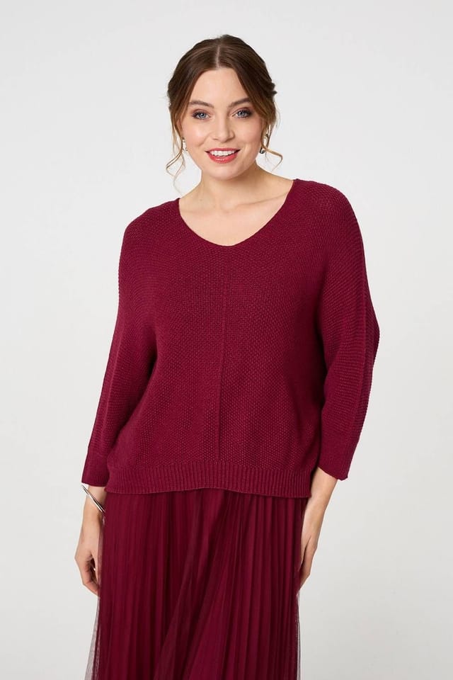 Izabel London Izabel London Women's Layered Knit Top Mesh Pleated Midi Dress in Red - 2