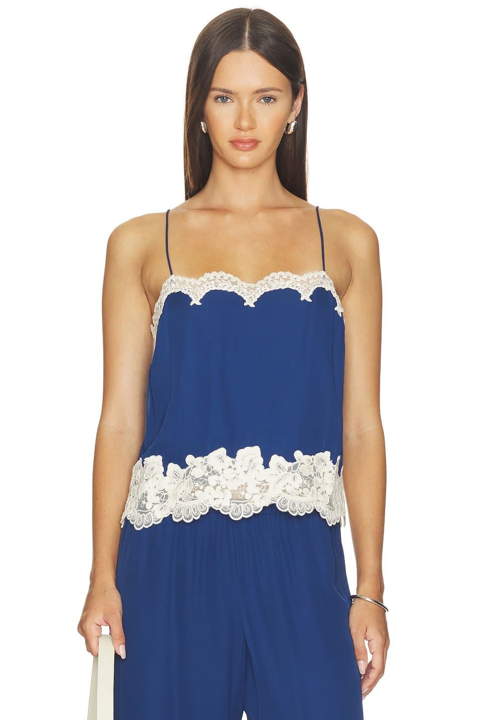 revolve Revolve Navy Chiffon Lace Camisole