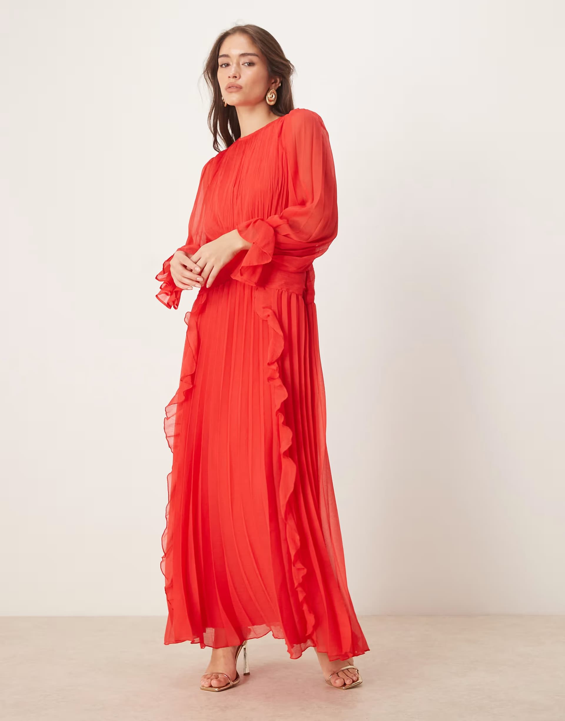ASOS ASOS DESIGN high neck ruched belt detail maxi dress in red
