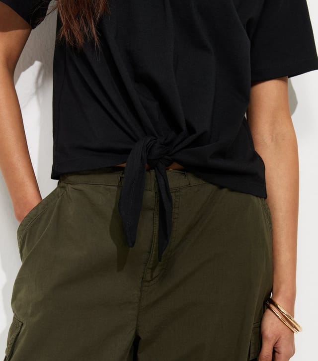 New Look Women's Black Cotton Tie Front T-Shirt New Look - 2