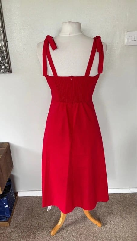 Cider BNWT Cider red tie strap linen midi dress - size L 12 - 1