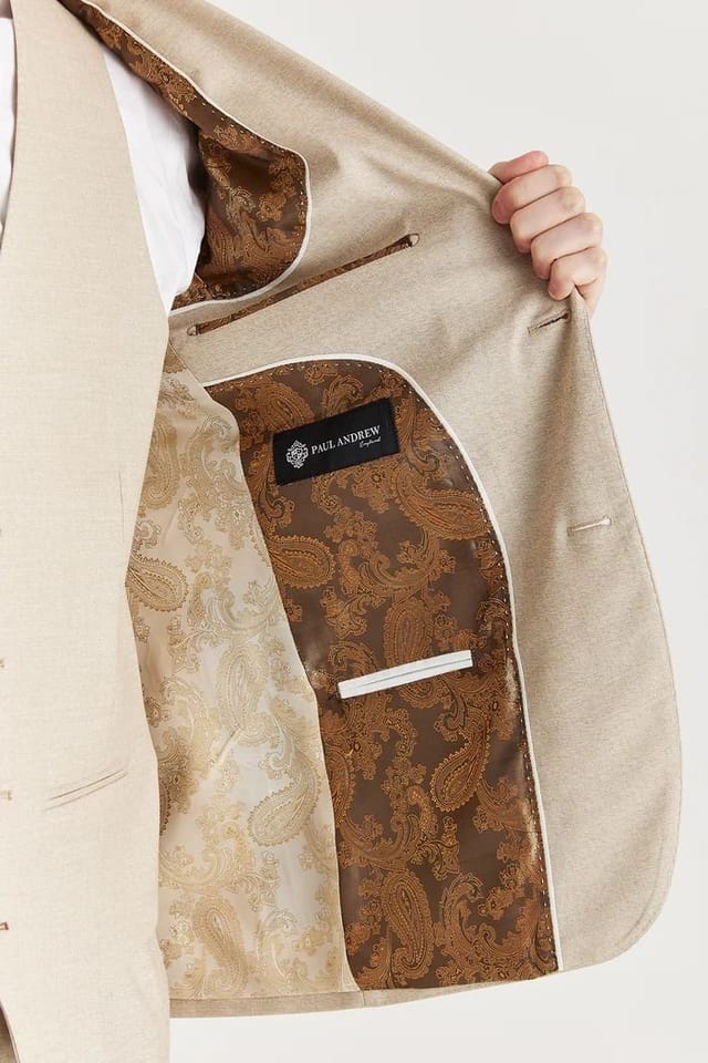 Paul Andrew Paul Andrew Men's Belmont Blazer Tailored Fit Summer Suit Jacket in Beige - 3