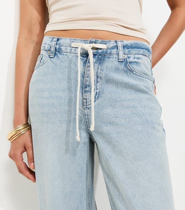 New Look Women's Light Blue Drawcord Waist Wide Leg Denim Jeans New Look - 2