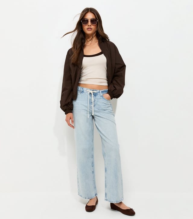 New Look Women's Light Blue Drawcord Waist Wide Leg Denim Jeans New Look - 3
