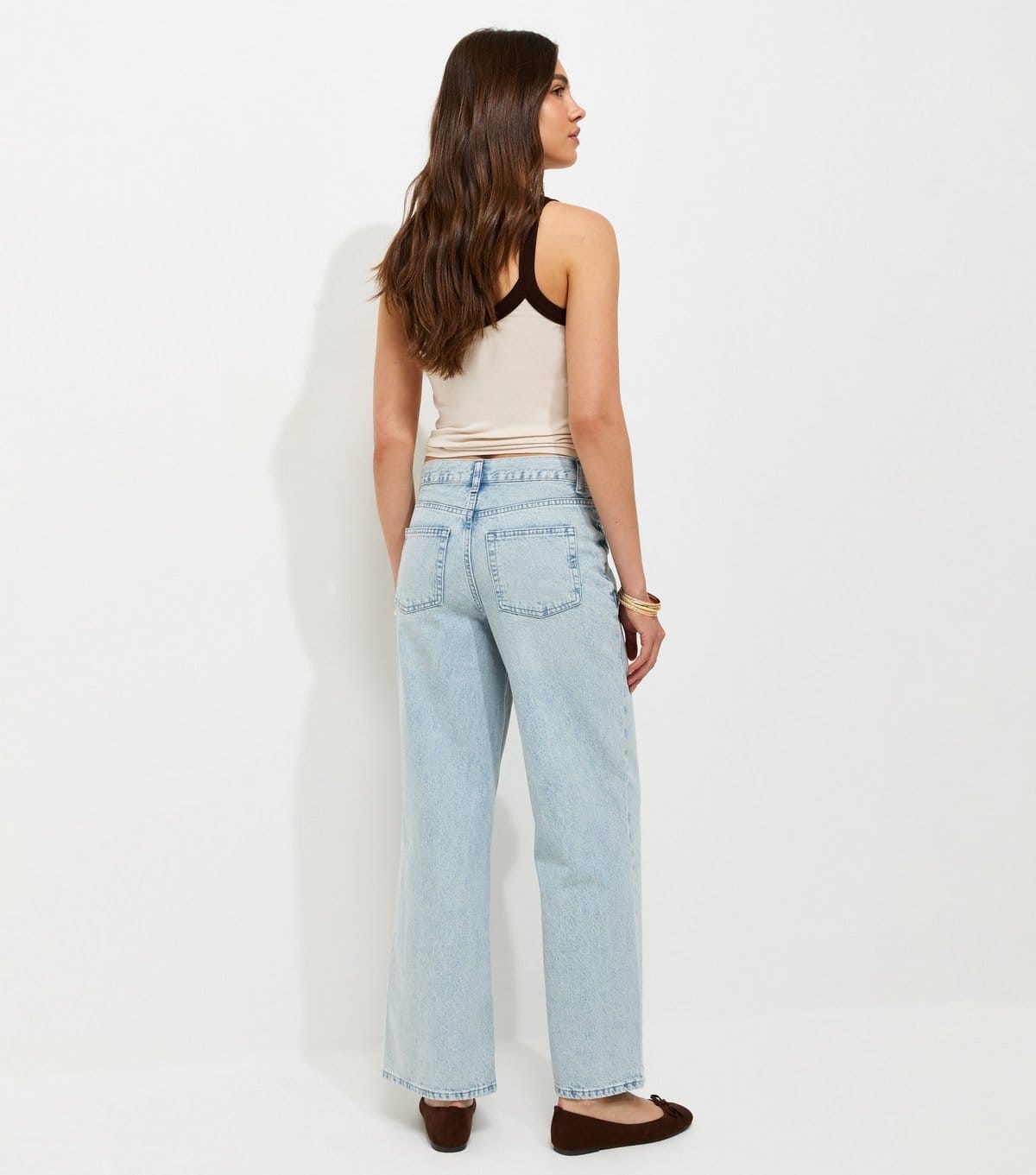 New Look Women's Light Blue Drawcord Waist Wide Leg Denim Jeans New Look - 4