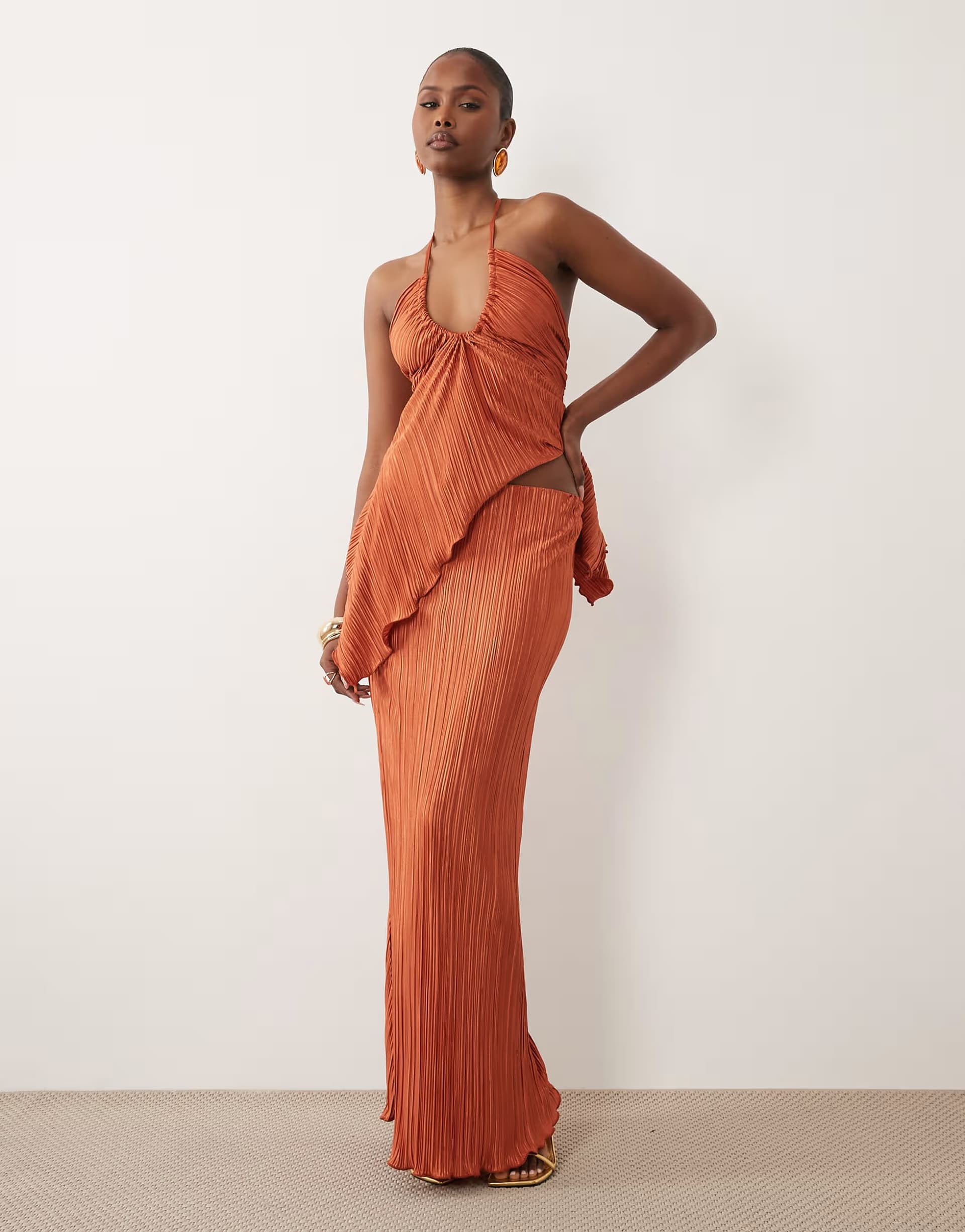 ASOS ASOS DESIGN co-ord plisse maxi skirt in rust