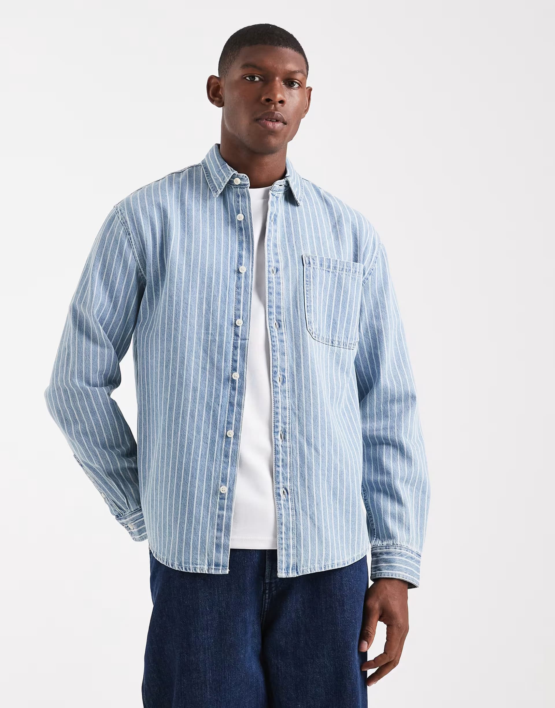 ASOS Redefined Rebel boxy denim striped shirt in blue and white