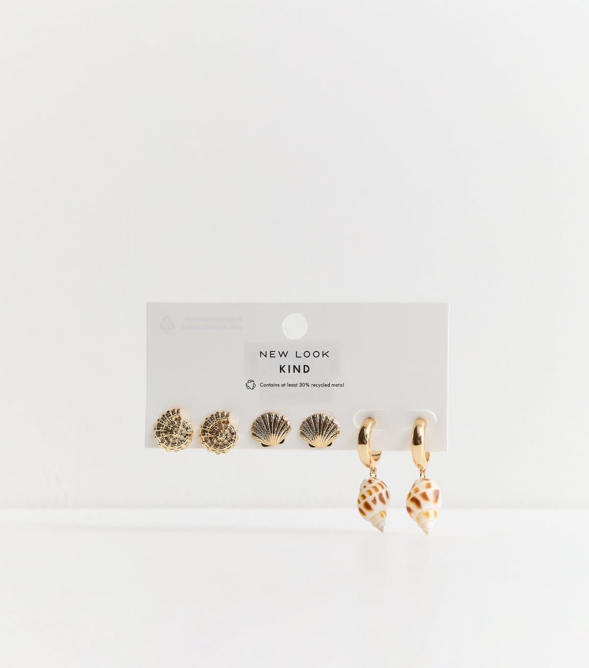 New Look Pack of 3 Gold Tone Shell Stud and Hoop Earrings New Look