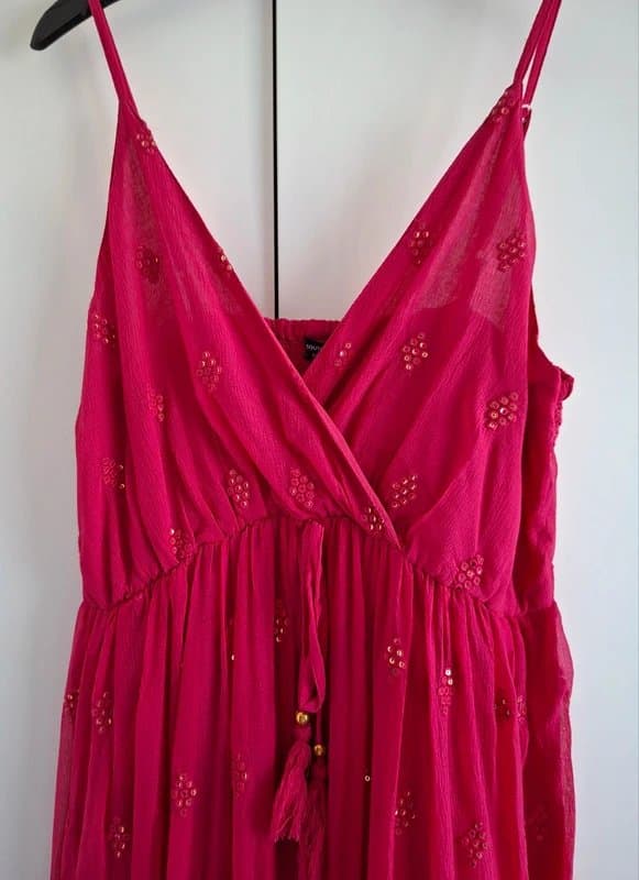 South Beach South Beach pink sequin detail cami v-neck maxi dress Size 16