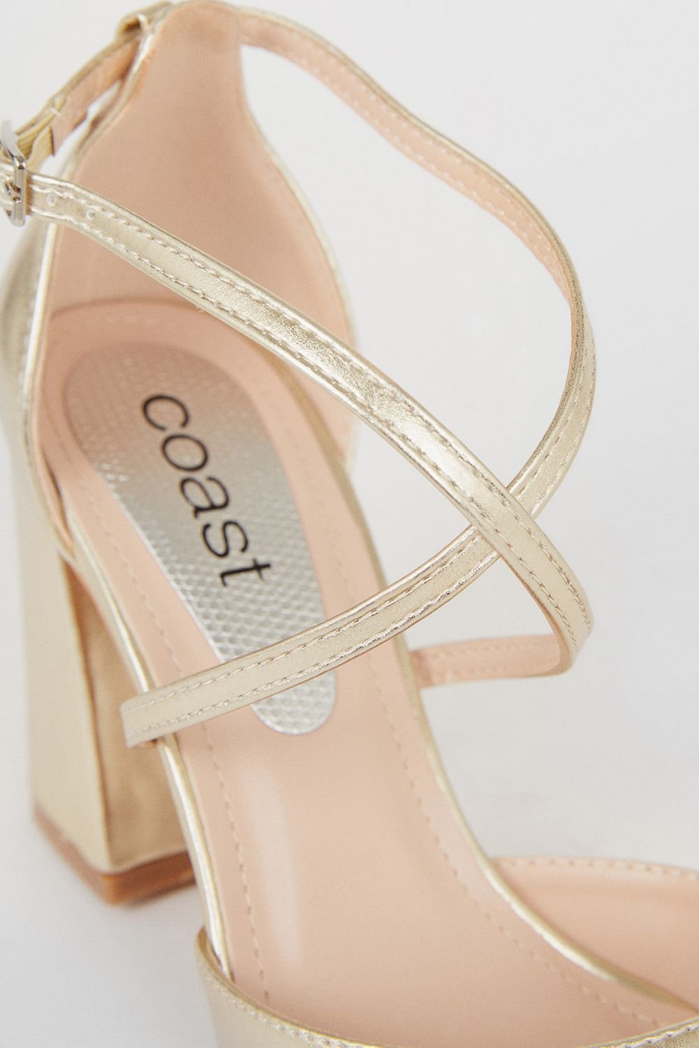 Coast Coast Women's Treat Faux Leather Cross Strap Pointed Block Heel Court Shoes in Gold - 3