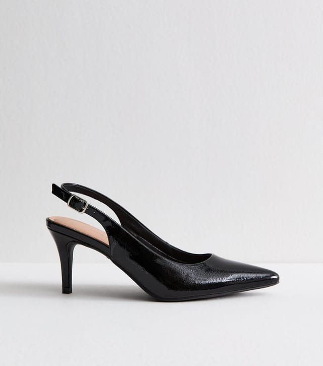 New Look Women's Black Faux Patent Slingback Pumps Vegan New Look - 3