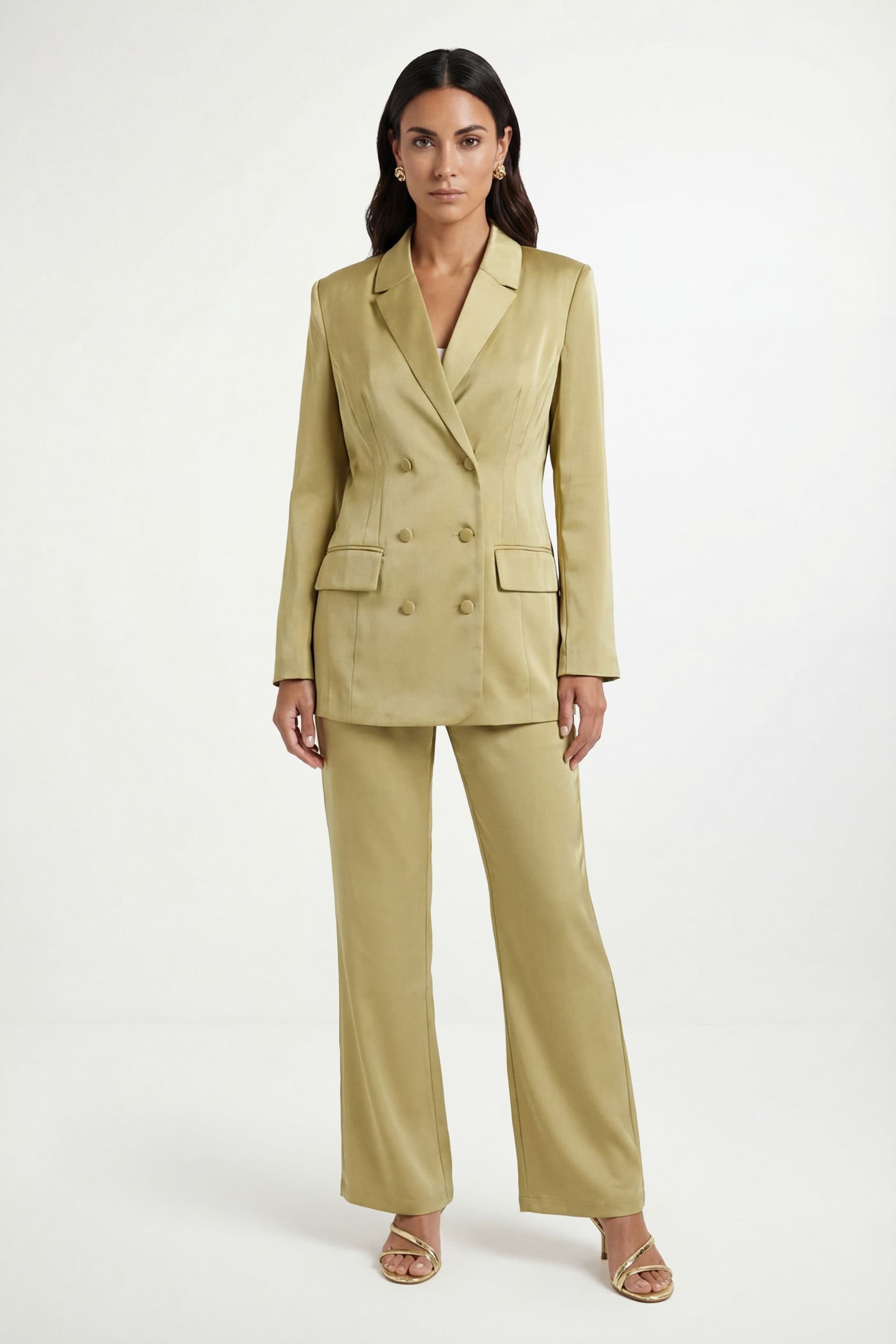 Wallis Wallis Women's Satin Double Breasted Blazer Coord in Olive