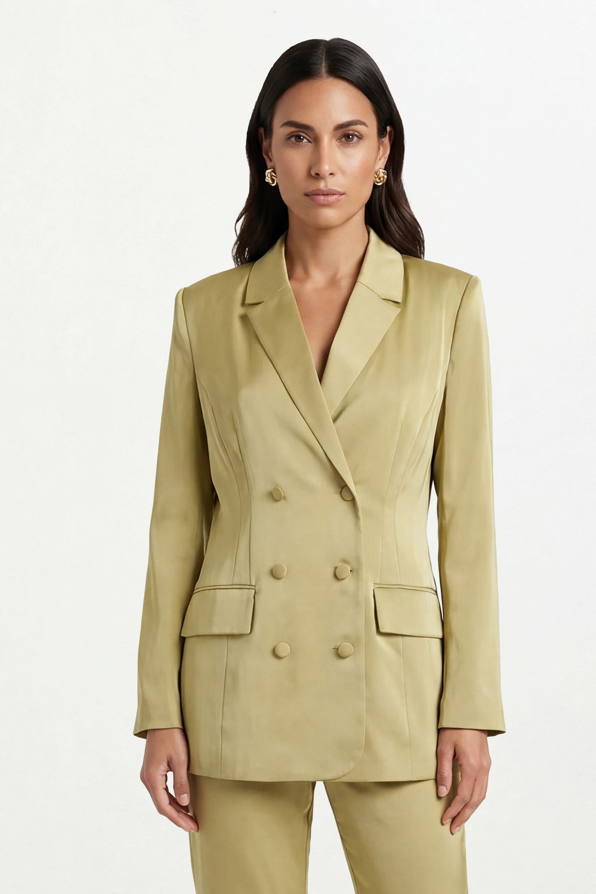 Wallis Wallis Women's Satin Double Breasted Blazer Coord in Olive - 4