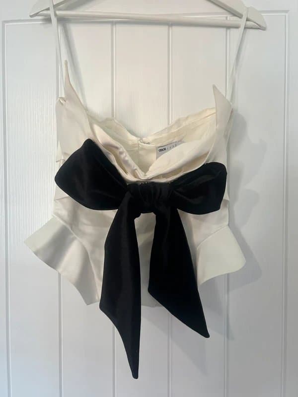 ASOS ASOS luxe bonded satin corset top with velvet bow