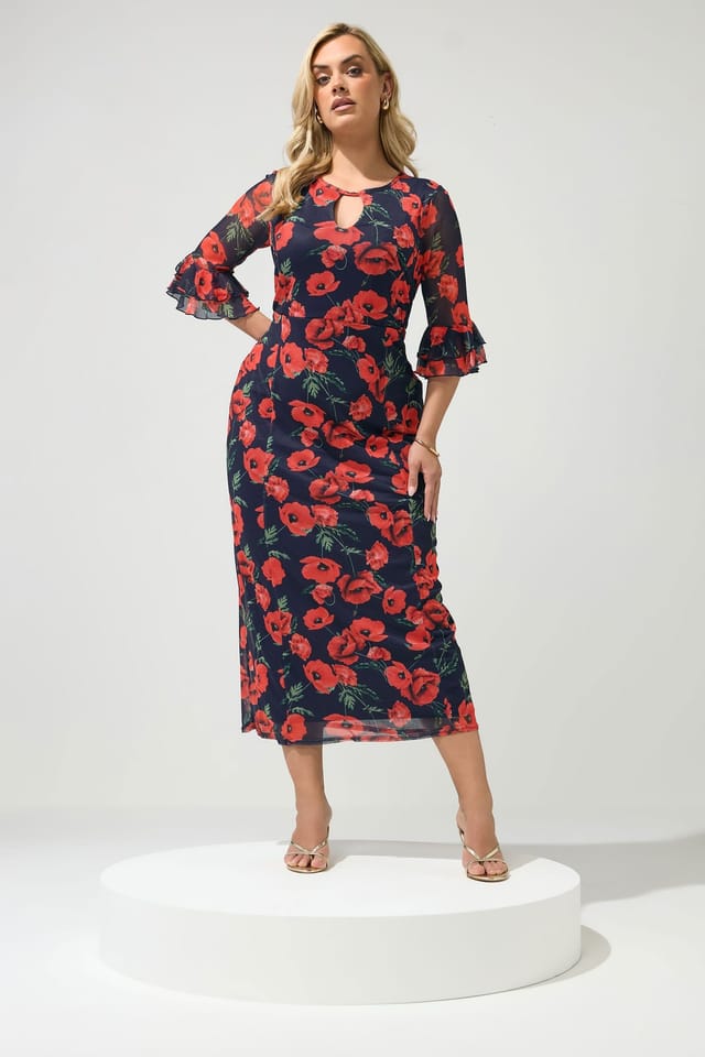 Yours Yours Women's Floral Keyhole Maxi Dress in Dark Navy - 2