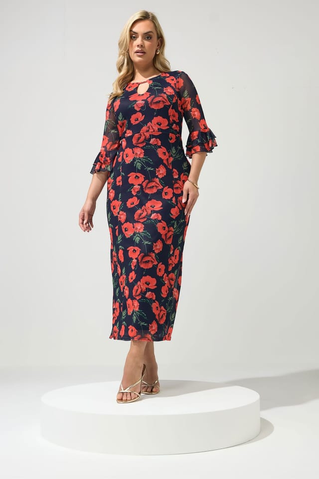 Yours Yours Women's Floral Keyhole Maxi Dress in Dark Navy - 3