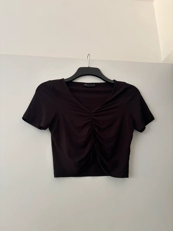 ASOS Design Little Ruched Black Crop Top Jersey
