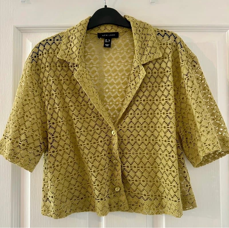 New Look New Look Crochet Knit Cropped Shirt-Green-size UK 6