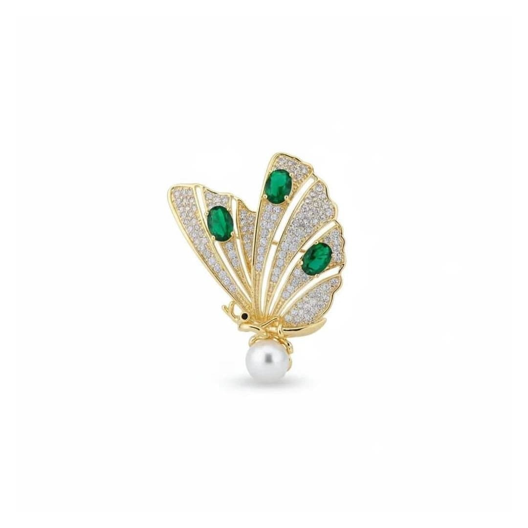 Angel Barocco Angel Barocco Women's Elegant Zircon Butterfly Pearl Brooch - Gold