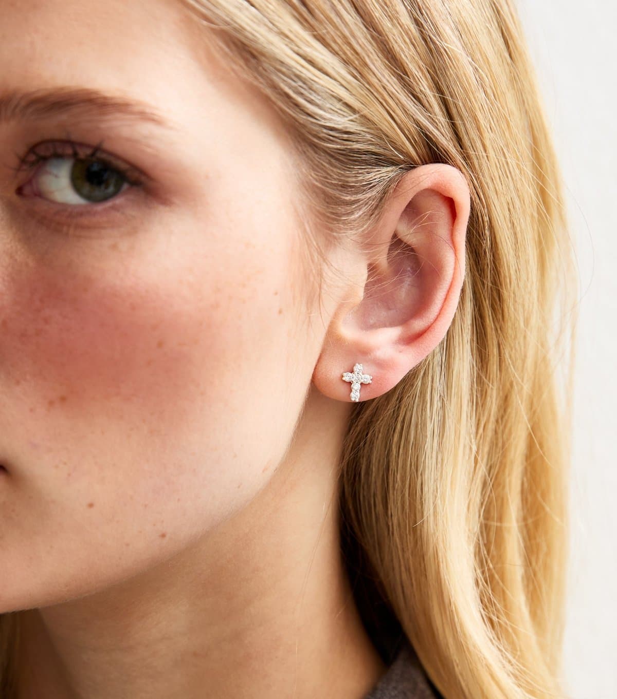 New Look Silver Tone Cubic Zirconia Cross Earrings New Look