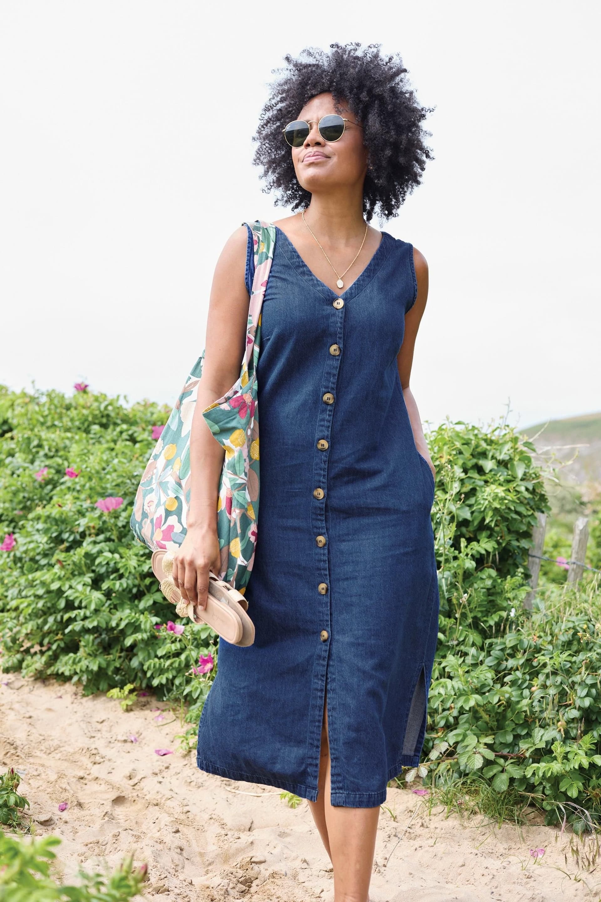 Lily & Me Lily & Me Women's Erica Button Through Denim Midi Dress in Blue