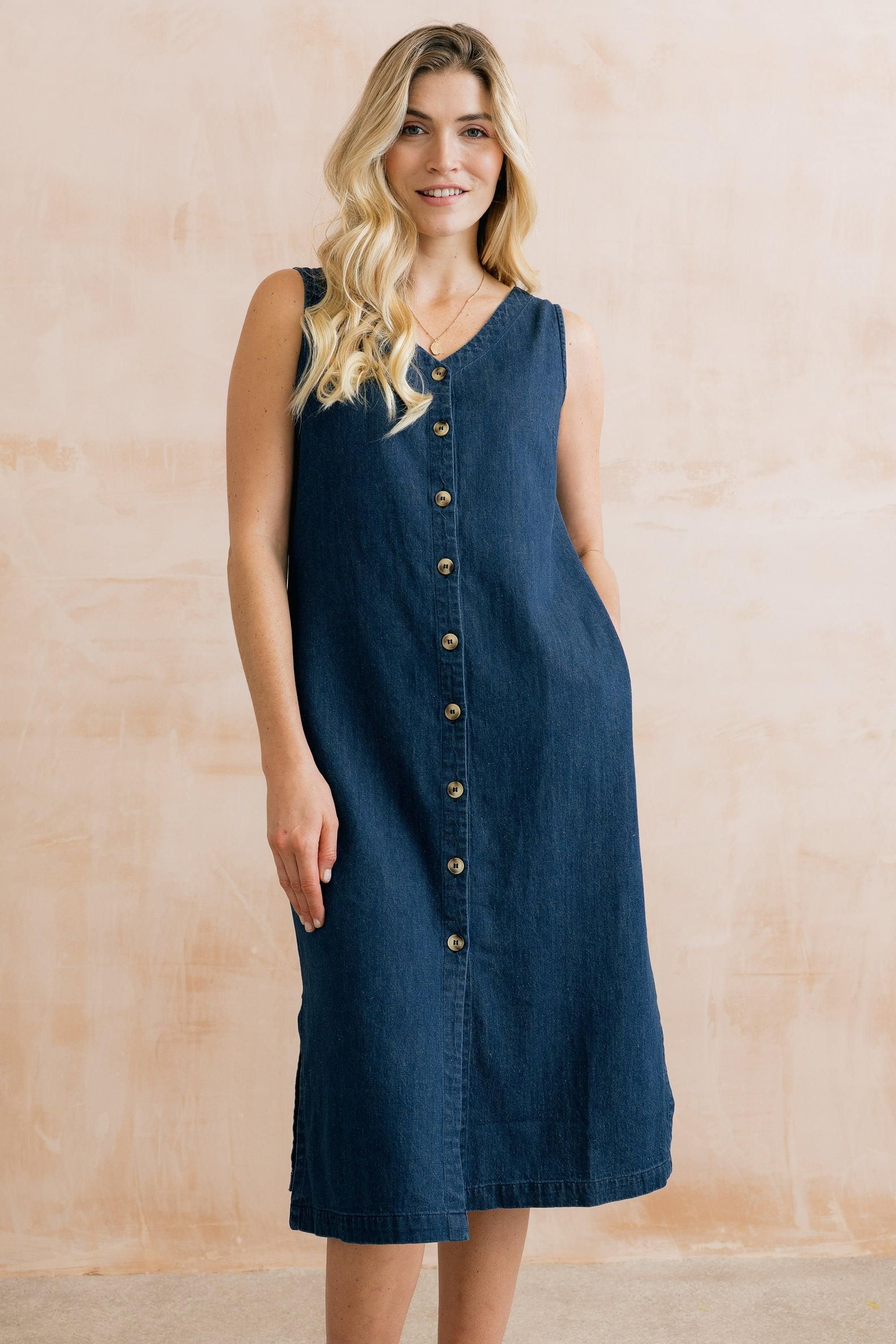 Lily & Me Lily & Me Women's Erica Button Through Denim Midi Dress in Blue - 3