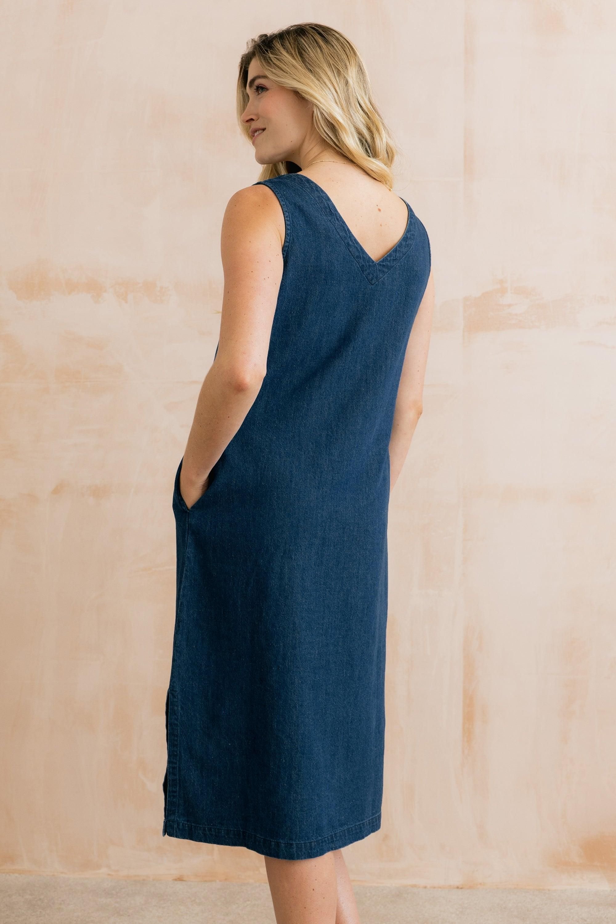 Lily & Me Lily & Me Women's Erica Button Through Denim Midi Dress in Blue - 4