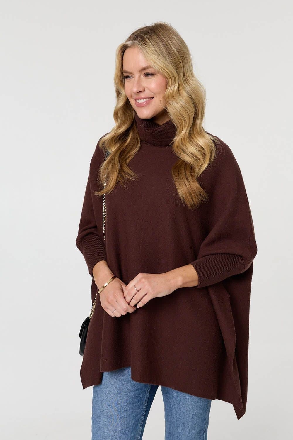 Izabel London Izabel London Women's Oversized Roll Neck Pullover in Brown